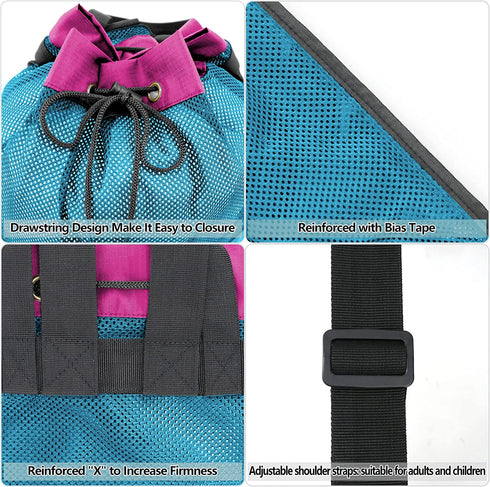 BeeGreen Beach Bag Folding Into Pouch Boxing Equipment Mesh Backpack Drawstring Backpack for Kids Swimming Pool Sports