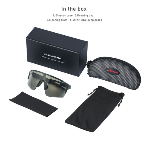 UPANBIKE Bike Cycling Sunglasses Sports Sunglasses Anti-UV400 Large Size Lens TR90 Unbreakable Frame, Glossy Black Frame/Grey Lens