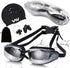 Swimming Goggles Set for Adult Men Women, Polarized Anti-Fog UV Protection Mirrored Swim Goggles with Swinming Cap, Nose Clip, Earplugs, Flannel bag-Black
