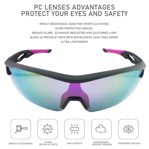 UPANBIKE Bike Cycling Sunglasses Sports Sunglasses Anti-UV400 PC Lens TR90 Unbreakable Frame Unisex Adult Goggle, Matte Black Frame/Purple Lens
