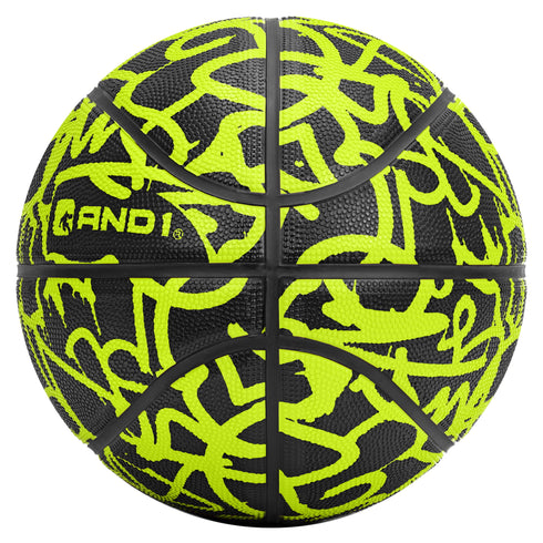 AND1 Graffiti Printed Rubber Basketball, Volt & Black, 27.5"