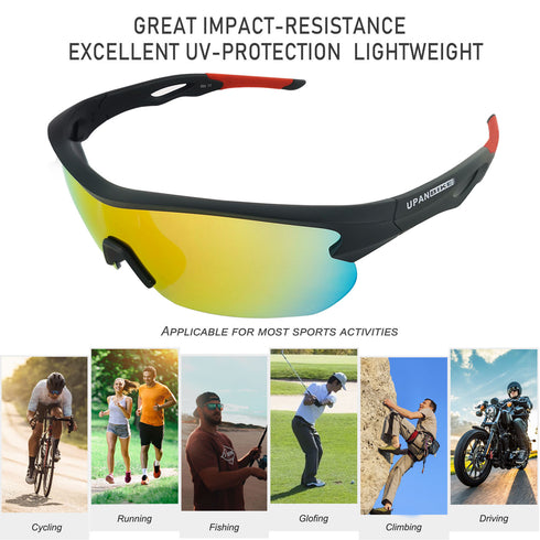 UPANBIKE Bike Cycling Sunglasses Sports Sunglasses Anti-UV400 PC Lens TR90 Unbreakable Frame Unisex Adult Goggle, Matte Black Frame/Red Lens