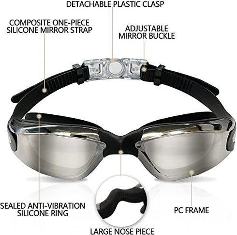 AABV Swim Goggles, Comfortable Polarized Anti-Fog Swimming Goggles for Adult(Black)