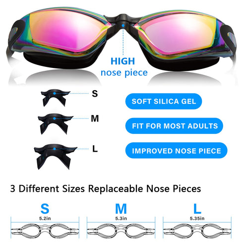 EverSport 2pack Swimming Goggles for Adult Comfortable Daily Swim Glasses with Mirrored Anti-Fog lens No Leak Water