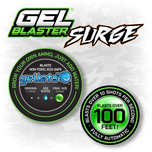 Gel Blaster SURGE, Water-Based Gel Bead Blaster with 10,000 Electric Green Gellet Pack
