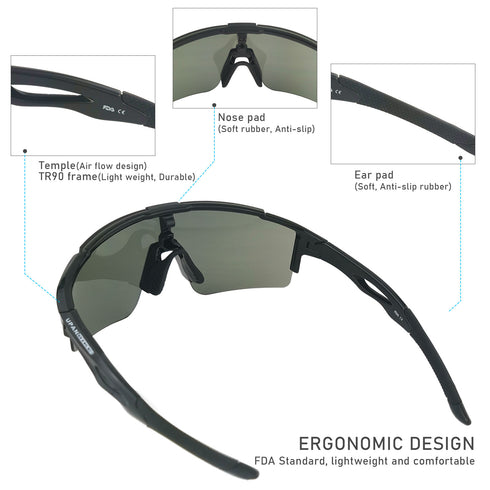 UPANBIKE Bike Cycling Sunglasses Sports Sunglasses Anti-UV400 Large Size Lens TR90 Unbreakable Frame, Glossy Black Frame/Grey Lens