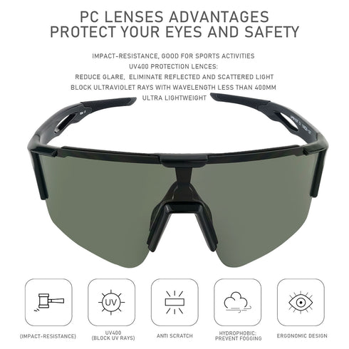 UPANBIKE Bike Cycling Sunglasses Sports Sunglasses Anti-UV400 Large Size Lens TR90 Unbreakable Frame, Glossy Black Frame/Grey Lens