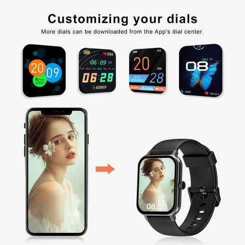 IOWODO Smart Watch Fitness Tracker 1.69'' HD Touch Screen with Heart Rate Monitor & Sleep Tracking,Temperature Detecting IP68 Waterproof Smartwatch