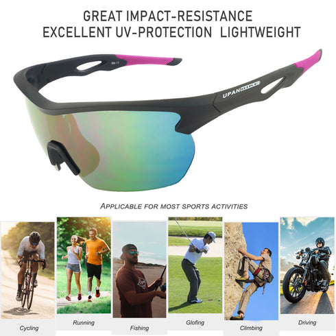 UPANBIKE Bike Cycling Sunglasses Sports Sunglasses Anti-UV400 PC Lens TR90 Unbreakable Frame Unisex Adult Goggle, Matte Black Frame/Purple Lens