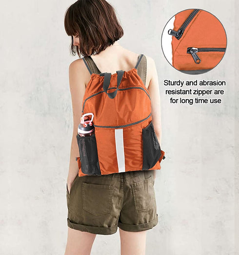 BeeGreen Drawstring Backpack Bag with Shoe Compartment String Cinch Sackpack for Unisex