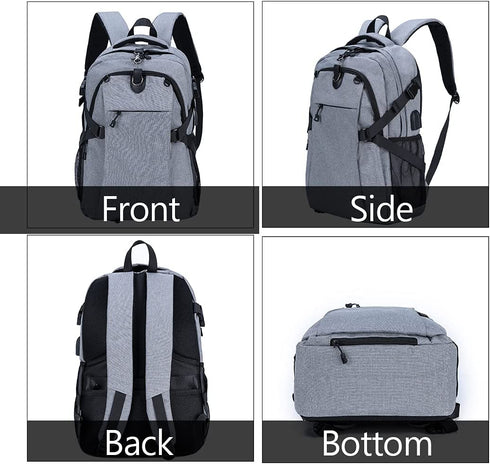 Widfre Basketball Backpack with USB Charging Port, Durable Men's Laptop Backpack for Outdoor with Ball Compartment (Gray)
