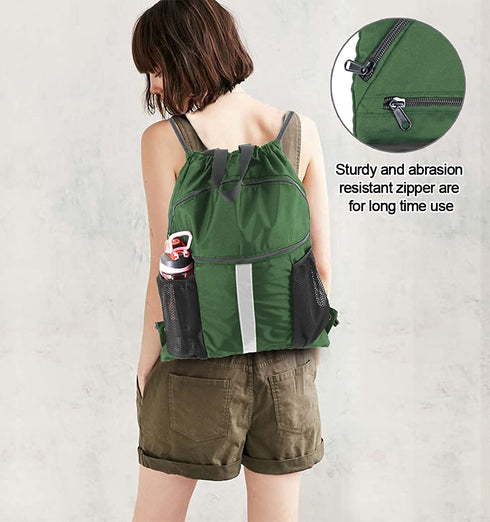 BeeGreen Drawstring Backpack Bag with Shoe Compartment String Cinch Sackpack for Unisex