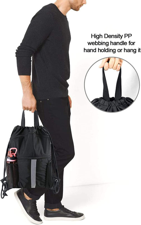 BeeGreen Drawstring Backpack Bag with Shoe Compartment String Cinch Sackpack for Unisex