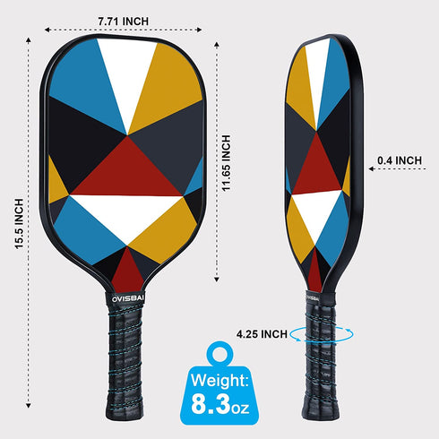 OVISBAI Pickleball Paddles Set of 2 Fiberglass Surface Paddleswith 4 Pickleball Balls, 2 Racquets, 2 Pickleball Ball Retriever, 1 Carry Bag