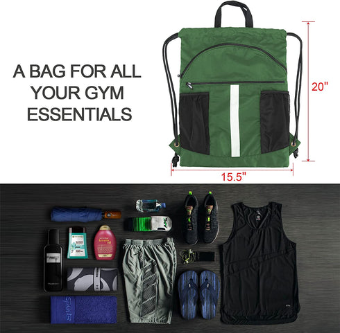 BeeGreen Drawstring Backpack Bag with Shoe Compartment String Cinch Sackpack for Unisex