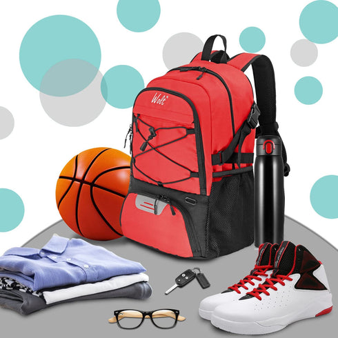 WOLT | Basketball Backpack Large Sports Bag with Separate Ball holder & Shoes compartment, Best for Basketball, Soccer, Volleyball, Swim, Gym, Travel