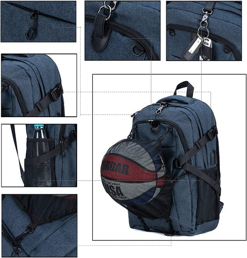 Widfre Basketball Backpack with USB Charging Port, Durable Men's Laptop Backpack for Outdoor with Ball Compartment (Gray)
