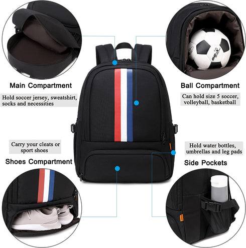 G-FAVOR Soccer Bag, Soccer Backpack with Ball Compartment for Boys and Girls Fits Basketball Volleyball, Sports Equipment Bags for School Outdoor Camping
