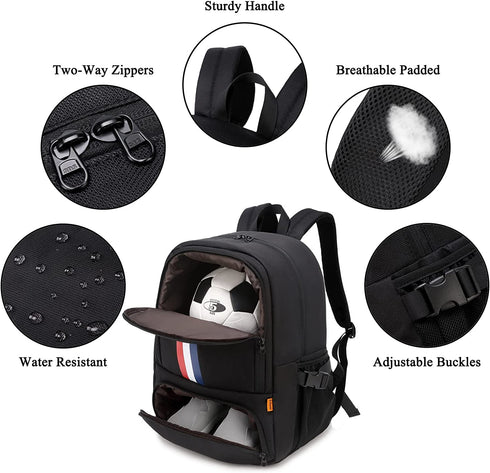G-FAVOR Soccer Bag, Soccer Backpack with Ball Compartment for Boys and Girls Fits Basketball Volleyball, Sports Equipment Bags for School Outdoor Camping