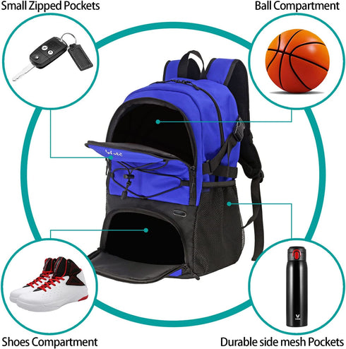 WOLT | Basketball Backpack Large Sports Bag with Separate Ball holder & Shoes compartment, Best for Basketball, Soccer, Volleyball, Swim, Gym, Travel