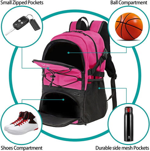 WOLT | Basketball Backpack Large Sports Bag with Separate Ball holder & Shoes compartment, Best for Basketball, Soccer, Volleyball, Swim, Gym, Travel