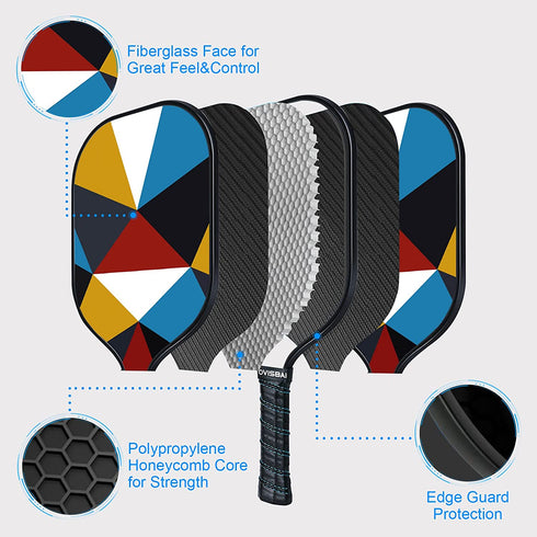 OVISBAI Pickleball Paddles Set of 2 Fiberglass Surface Paddleswith 4 Pickleball Balls, 2 Racquets, 2 Pickleball Ball Retriever, 1 Carry Bag