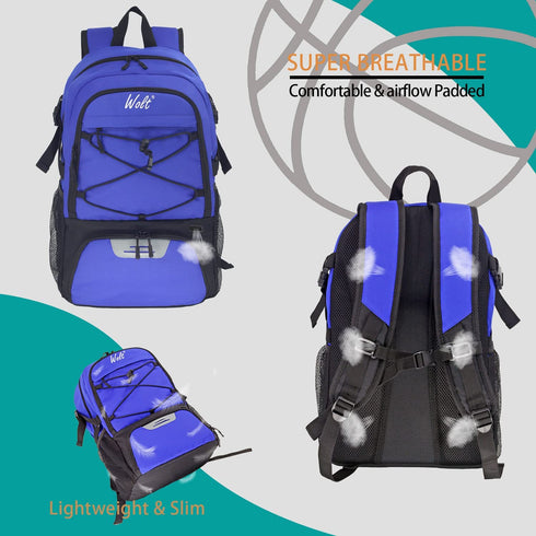 WOLT | Basketball Backpack Large Sports Bag with Separate Ball holder & Shoes compartment, Best for Basketball, Soccer, Volleyball, Swim, Gym, Travel
