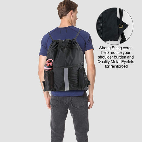 BeeGreen Drawstring Backpack Bag with Shoe Compartment String Cinch Sackpack for Unisex