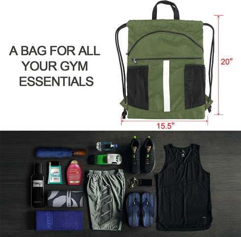 BeeGreen Drawstring Backpack Bag with Shoe Compartment String Cinch Sackpack for Unisex