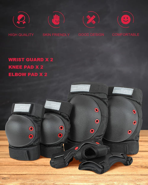 Dark Lightning Adult/Youth/Junior Knee Pads Elbow Pads Wrist Guards 3 in 1 Protective Gear