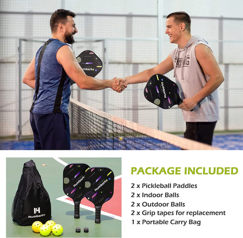 Humberto Pickleball-Paddles Set, Pickleball-Set of 2 with 4 Balls, 2 Grip Tapes, Pickleball Bag | Lightweight Pickle-Ball-Raquette