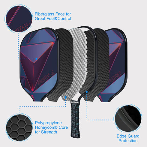 OVISBAI Pickleball Paddles Set of 2 Fiberglass Surface Paddleswith 4 Pickleball Balls, 2 Racquets, 2 Pickleball Ball Retriever, 1 Carry Bag