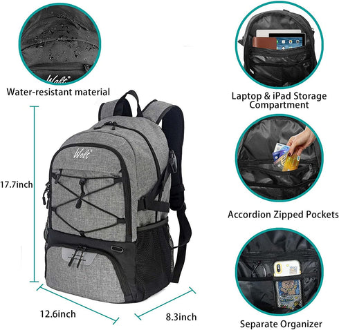 WOLT | Basketball Backpack Large Sports Bag with Separate Ball holder & Shoes compartment, Best for Basketball, Soccer, Volleyball, Swim, Gym, Travel