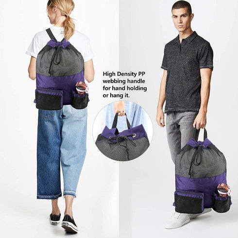 BeeGreen Beach Bag Folding Into Pouch Boxing Equipment Mesh Backpack Drawstring Backpack for Kids Swimming Pool Sports