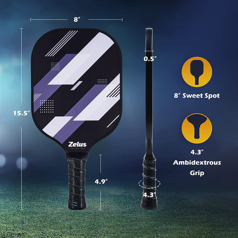 ZELUS Pickleball Paddles Set of 2, Pickleball Set with Carbon Fiber Paddles and 4 Indoor Outdoor Pickleball Balls