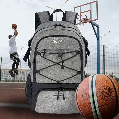 WOLT | Basketball Backpack Large Sports Bag with Separate Ball holder & Shoes compartment, Best for Basketball, Soccer, Volleyball, Swim, Gym, Travel