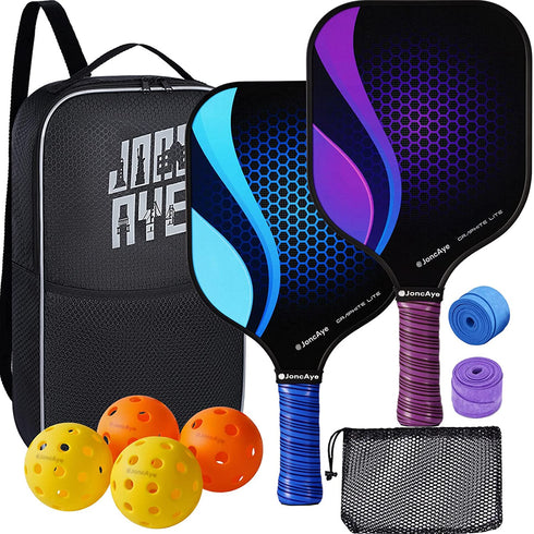 Pickleball-Set of 2, JoncAye Pickleball-Paddles Set with 4 Balls, Paddle Bag, Ball Bag, Ball Retriever