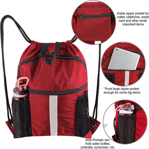 BeeGreen Drawstring Backpack Bag with Shoe Compartment String Cinch Sackpack for Unisex