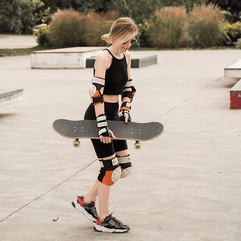 SKATEWIZ Skateboard Pads Adult [6pc] Shield Elbow Pads and Wrist Guards Protective Gear