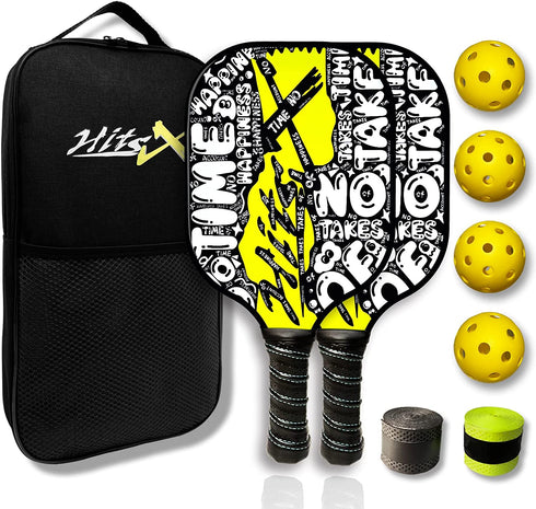 HitsX Pickleball Paddles, Graphite Pickleball Paddles Set of 2 Pickleball Racquet 4 Balls 1 Portable Bag
