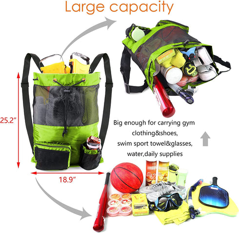 BeeGreen Beach Bag Folding Into Pouch Boxing Equipment Mesh Backpack Drawstring Backpack for Kids Swimming Pool Sports
