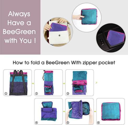BeeGreen Beach Bag Folding Into Pouch Boxing Equipment Mesh Backpack Drawstring Backpack for Kids Swimming Pool Sports