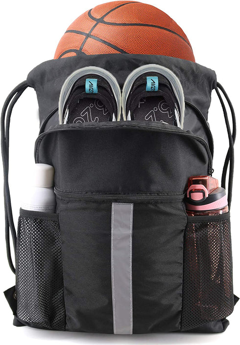 BeeGreen Drawstring Backpack Bag with Shoe Compartment String Cinch Sackpack for Unisex