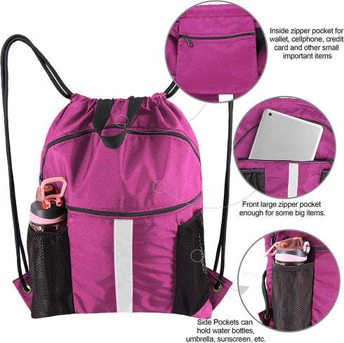 BeeGreen Drawstring Backpack Bag with Shoe Compartment String Cinch Sackpack for Unisex