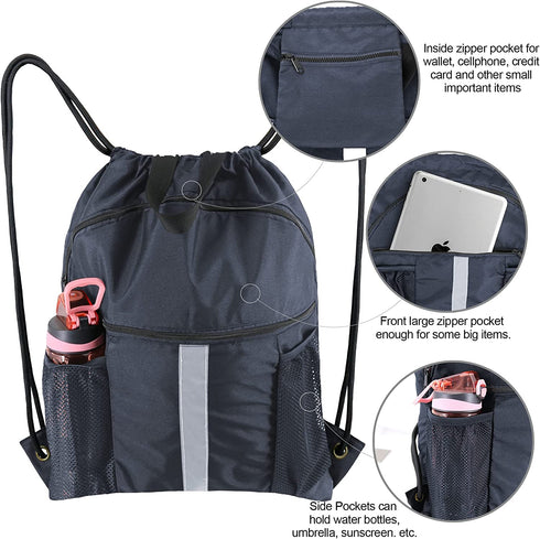 BeeGreen Drawstring Backpack Bag with Shoe Compartment String Cinch Sackpack for Unisex