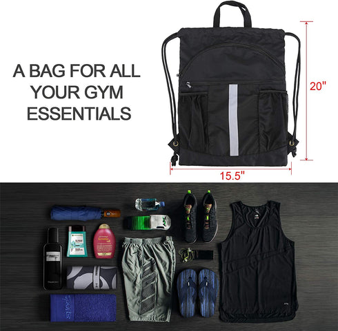 BeeGreen Drawstring Backpack Bag with Shoe Compartment String Cinch Sackpack for Unisex