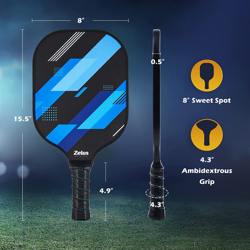 ZELUS Pickleball Paddles Set of 2, Pickleball Set with Carbon Fiber Paddles and 4 Indoor Outdoor Pickleball Balls