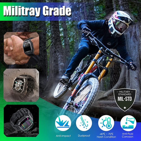 Military 100M Waterproof Rugged Tactical Smart Watch Fitness Tracker Watch with Heart Rate Sleep Monitor Pedometer Smartwatch NO BLUETOOTH CALLING