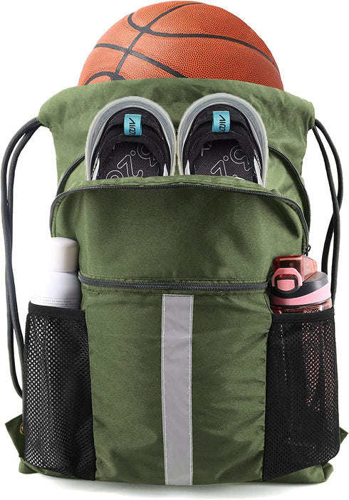 BeeGreen Drawstring Backpack Bag with Shoe Compartment String Cinch Sackpack for Unisex