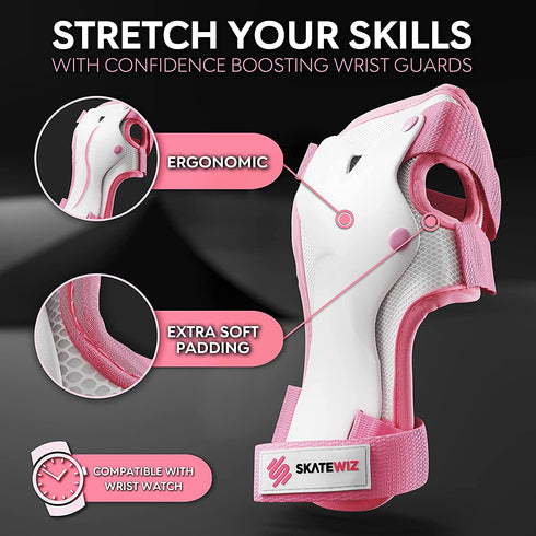 SKATEWIZ Skateboard Protective Gear Set Elbow Pads Roller Derby and Knee Pads Skating
